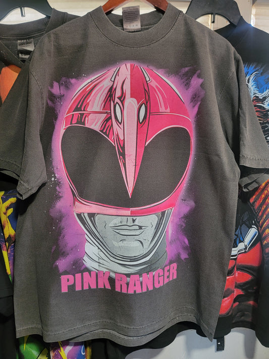 PINK RANGER ON SHAKA HEAVYWEIGHT GARMET DYED T SHIRT ( POWER RANGERS