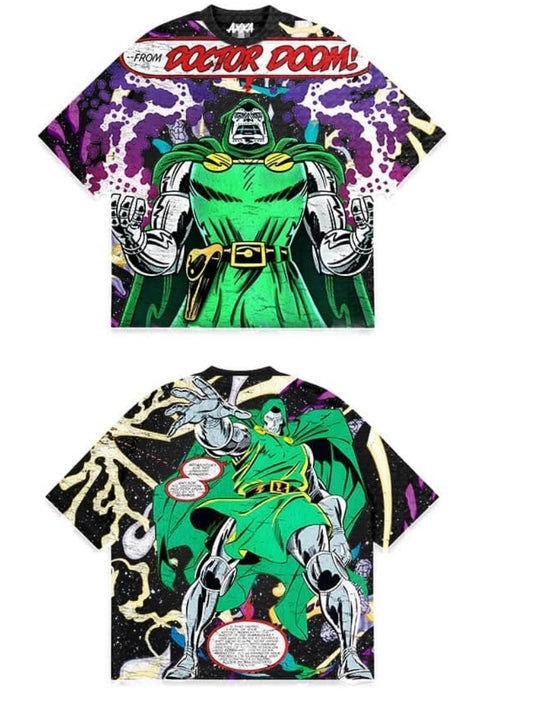 DR DOOM (FRONT & BACK) AOP ON SHAKA HEAVYWEIGHT GARMET DYED T SHIRT