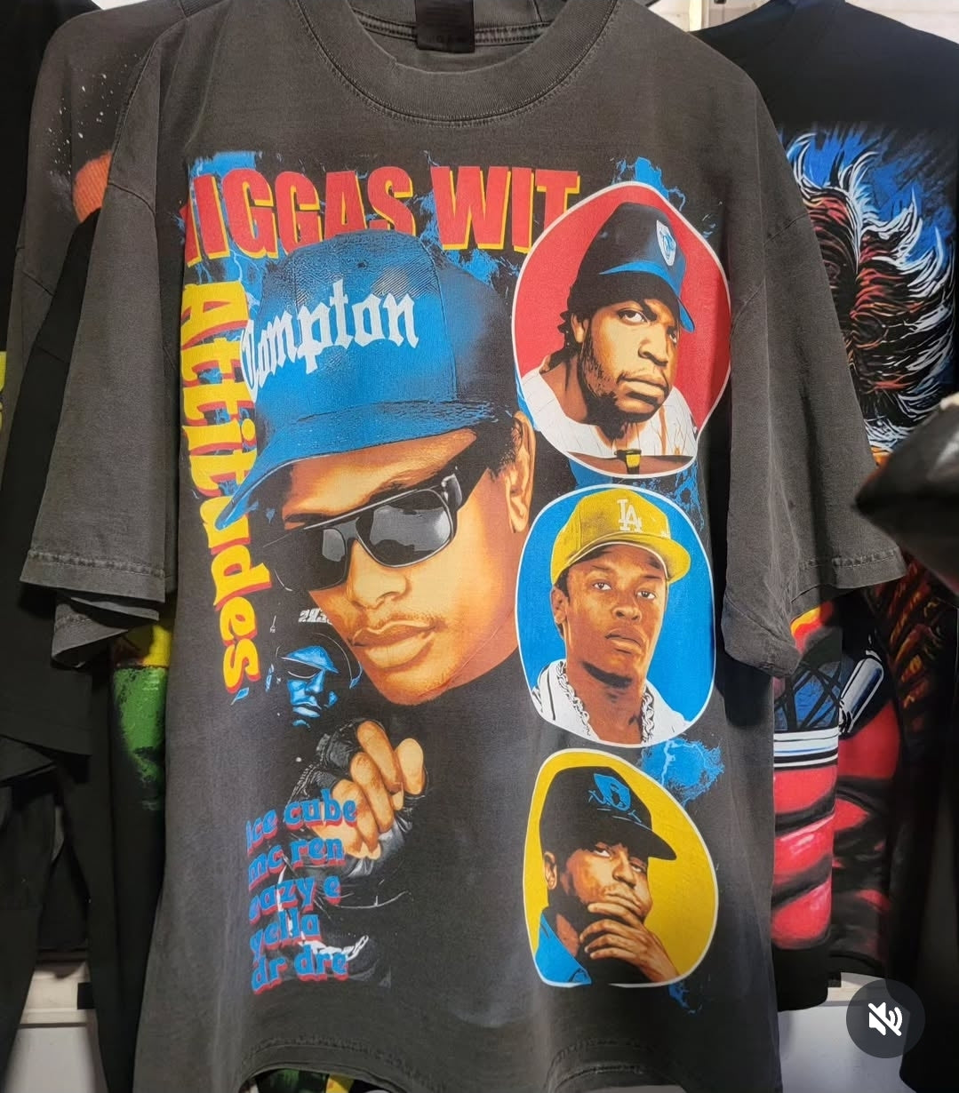 NWA ON SHAKA HEAVYWEIGHT GARMET DYED T SHIRT, Big print (FRONT ONLY)