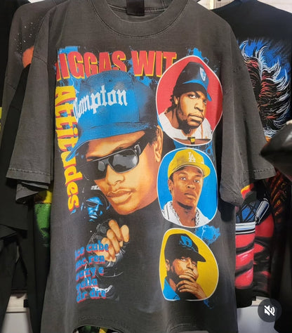 NWA ON SHAKA HEAVYWEIGHT GARMET DYED T SHIRT, Big print (FRONT ONLY)