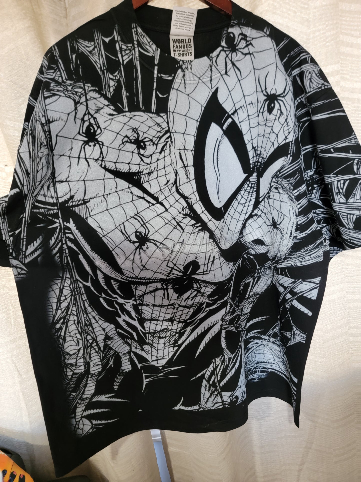 SPIDERMAN AOP (FRONT ONLY)ON SHAKA HEAVYWEIGHT GARMET DYED T SHIRT