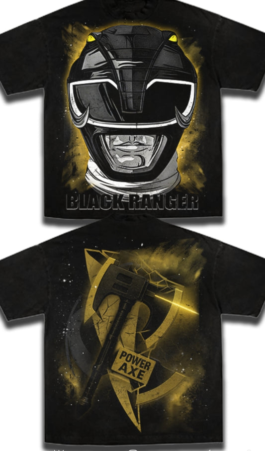 BLACK RANGER ON SHAKA HEAVYWEIGHT GARMET DYED T SHIRT ( POWER RANGERS