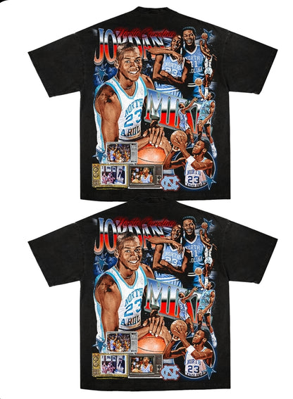 JORDAN NC (FRONT& BACK  HIT) ON SHAKA HEAVYWEIGHT GARMET DYED T SHIRT