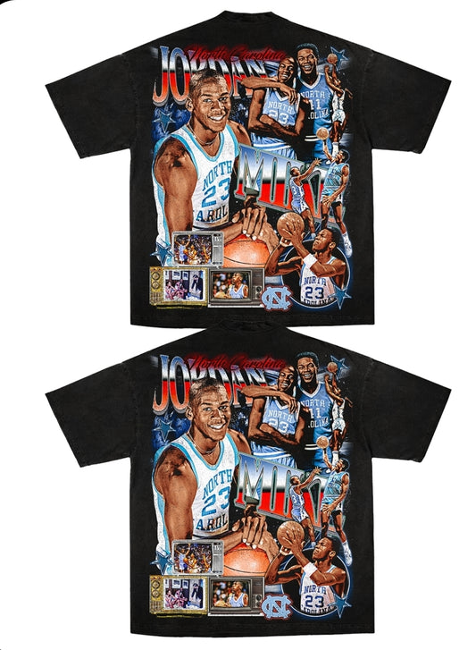 JORDAN NC (FRONT& BACK  HIT) ON SHAKA HEAVYWEIGHT GARMET DYED T SHIRT