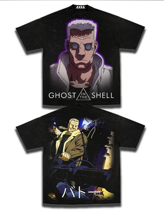 GHOST IN A SHELL ON SHAKA HEAVYWEIGHT GARMET DYED T SHIRT