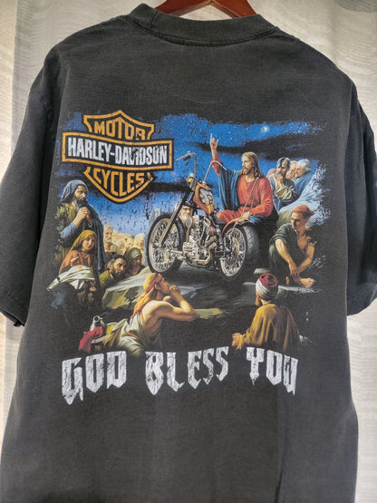 HARLEY DAVIDSON GOD BLESS YOU ON SHAKA HEAVY GARMET DYED T