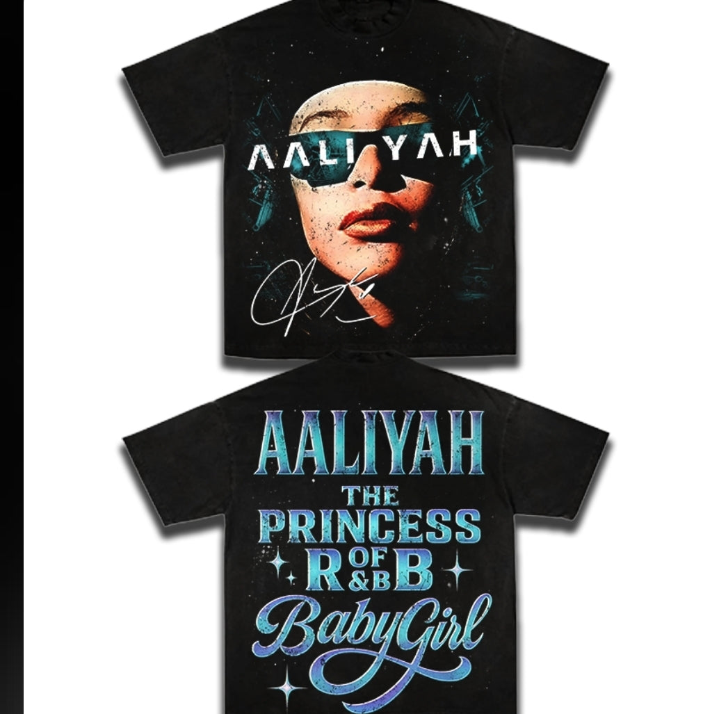 AALIYAH PRINCESS OF R&B ON SHAKA HEAVYWEIGHT GARMET DYED T SHIRT
