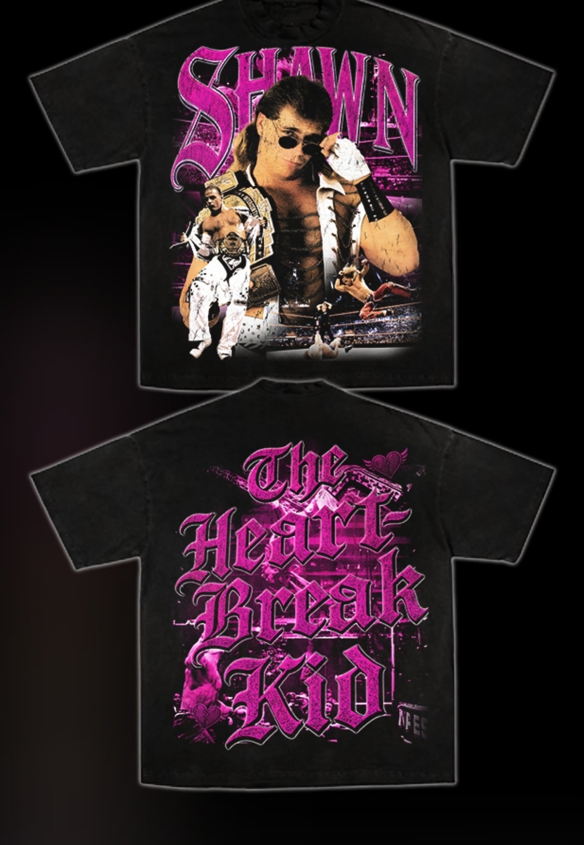 SHAWN THE HEARTBREAK KID  PRINT ON SHAKA HEAVYWEIGHT GARMET DYED T SHIRT (Wrestling