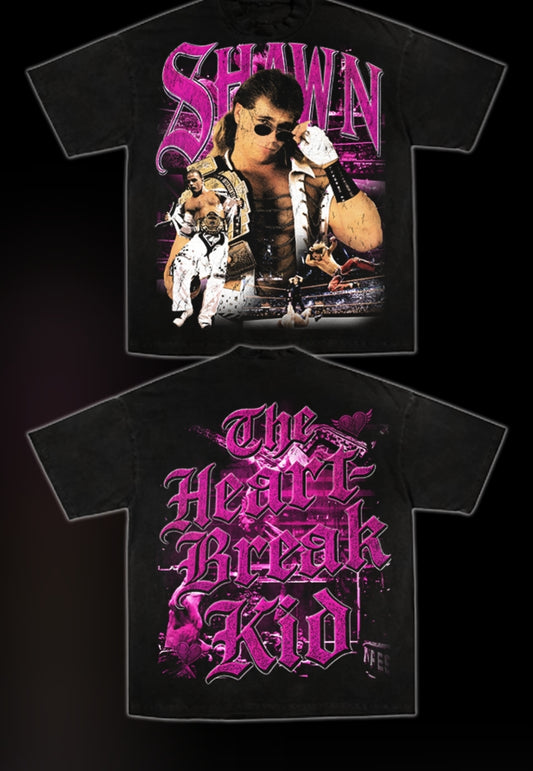 SHAWN THE HEARTBREAK KID  PRINT ON SHAKA HEAVYWEIGHT GARMET DYED T SHIRT (Wrestling