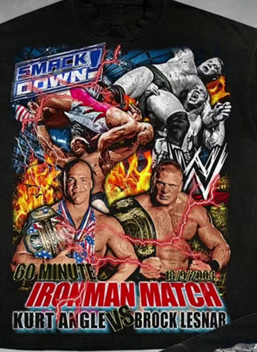 Smackdown Iron Man match on shaka heavyweight garmet dyed  t-shirt( wrestling
