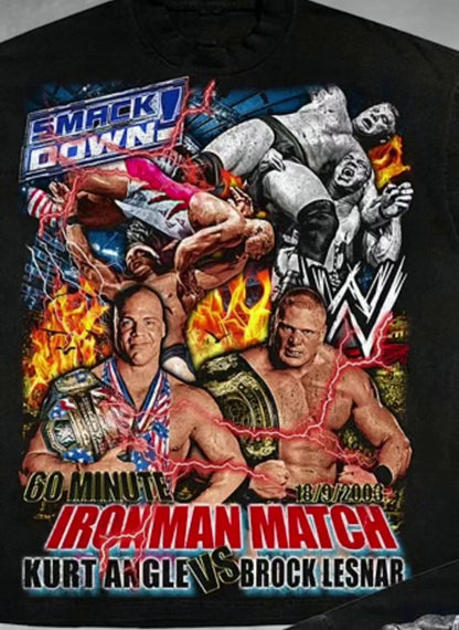 Smackdown Iron Man match on shaka heavyweight garmet dyed  t-shirt( wrestling