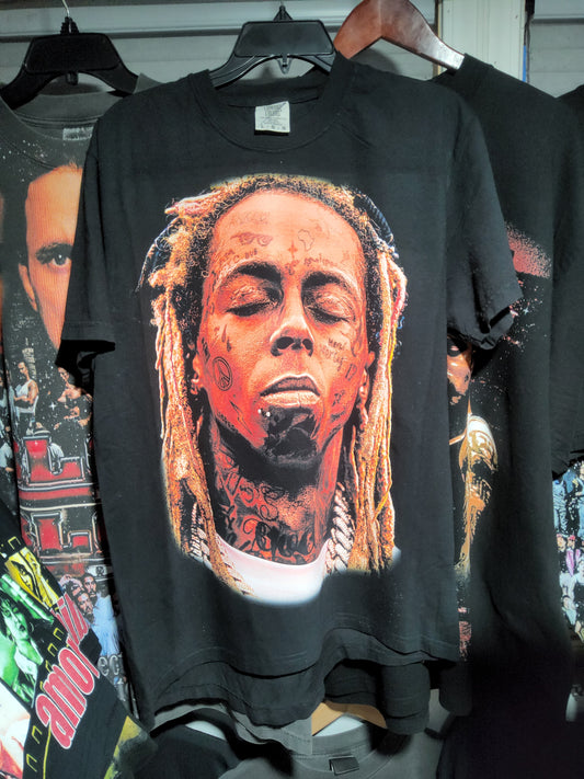 LIL WAYNE BIG FACE ON SHAKA HEAVYWEIGHT GARMET DYED T SHIRT