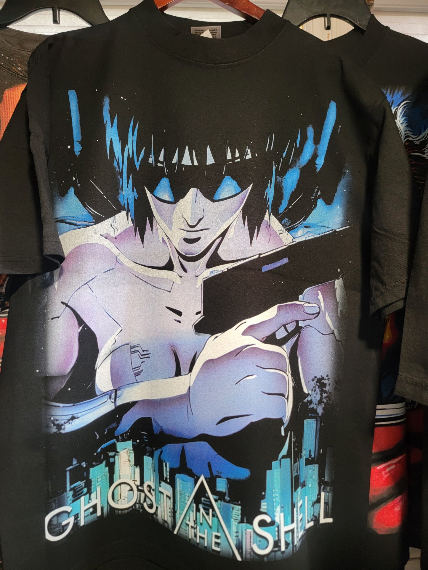 GHOST IN A SHELL ON SHAKA HEAVYWEIGHT GARMET DYED T SHIRT