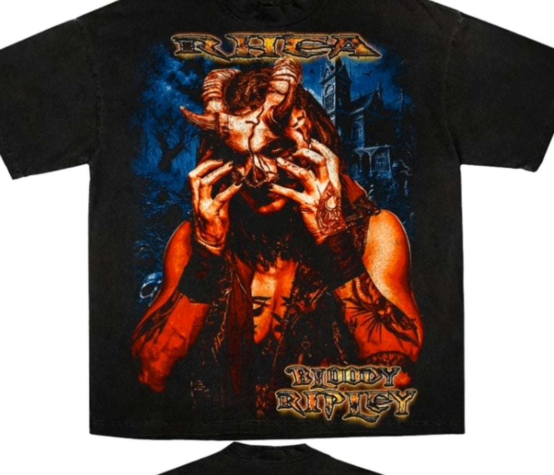 RHEA BLOODY RIPLEY  ON SHAKA HEAVYWEIGHT GARMET DYED T SHIRT WRESTLING