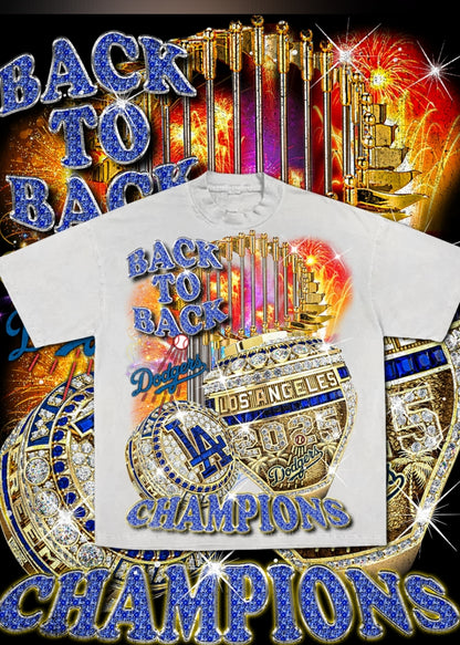 Dodgers back to back champions ON SHAKA HEAVYWEIGHT GARMET DYED T SHIRT