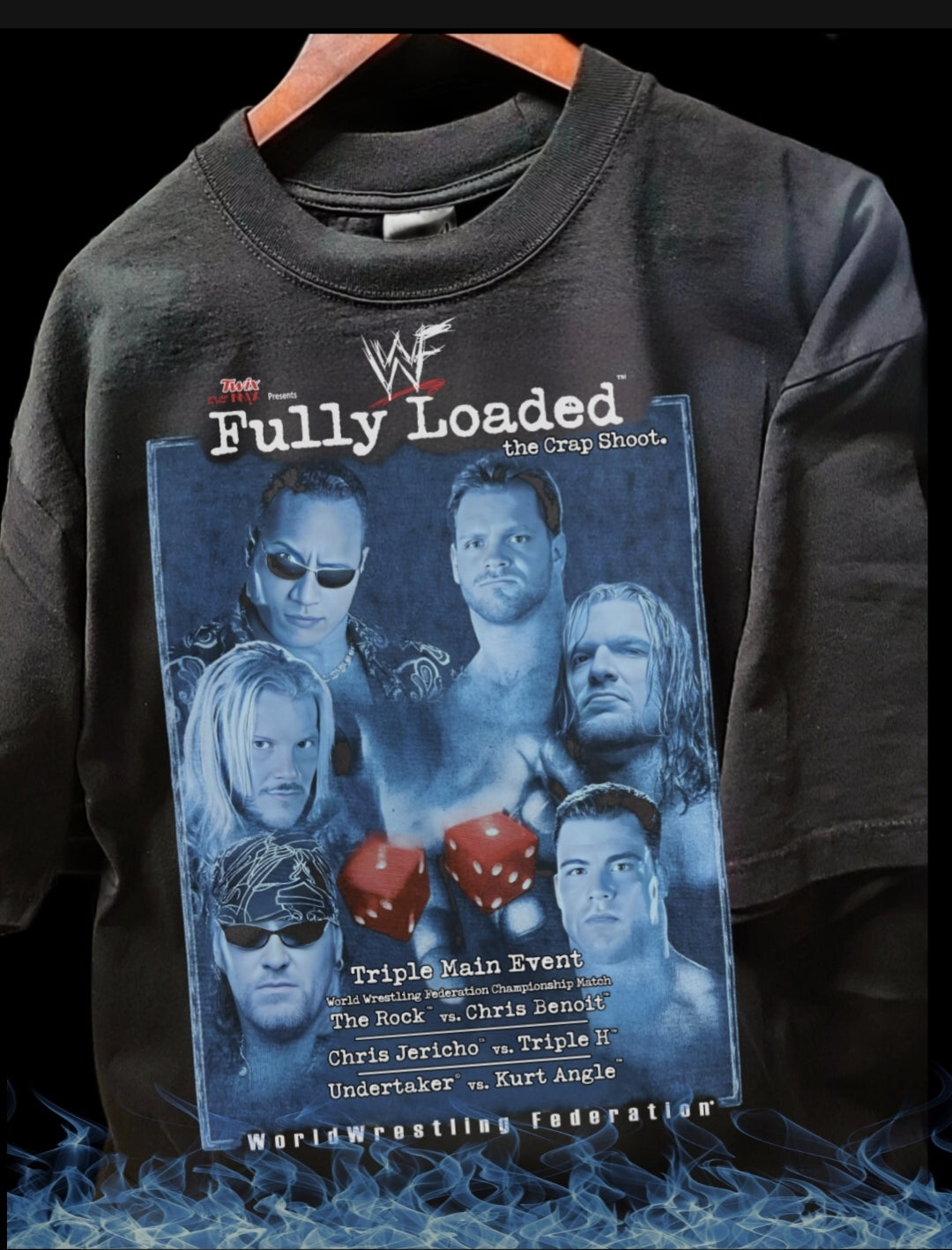 RETRO 2000 WWF Fully Loaded Shirt Triple H Chris Benoit Kurt Angle The Rock Wrestling