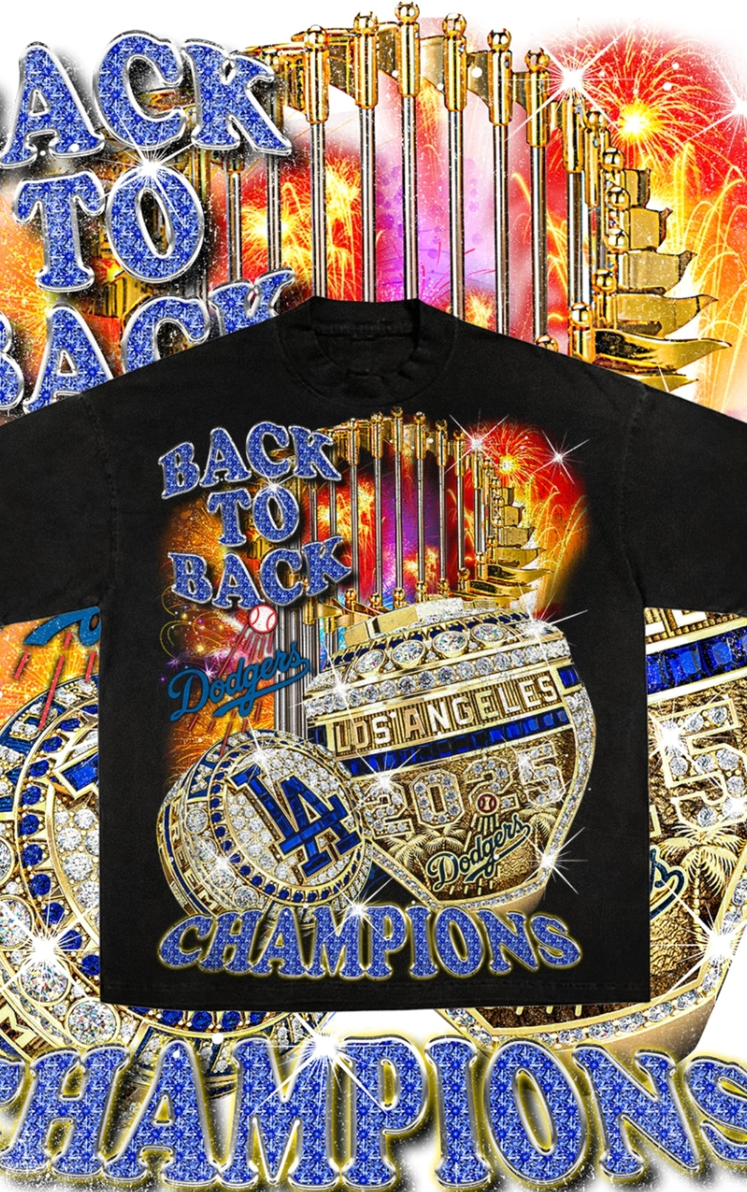 Dodgers back to back champions ON SHAKA HEAVYWEIGHT GARMET DYED T SHIRT