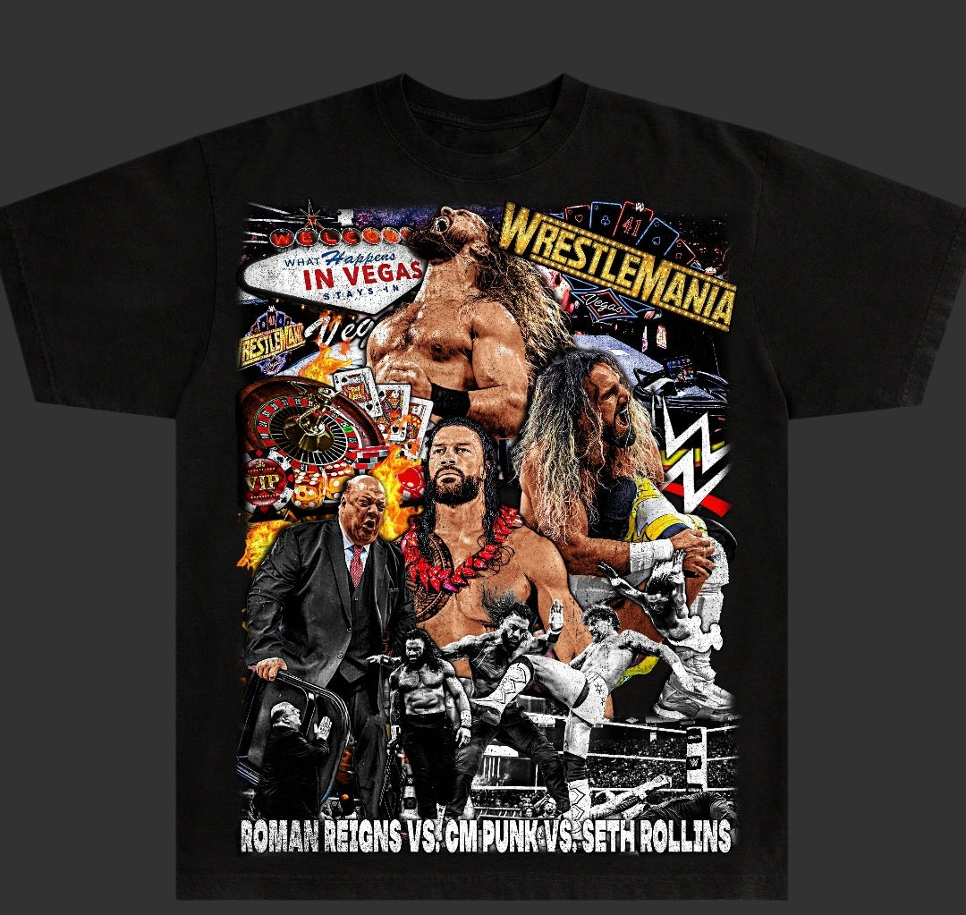 WRESTLEMANIA  SETH ROLLINS ROMAN REINS VS CM PUNK " WRESTLING