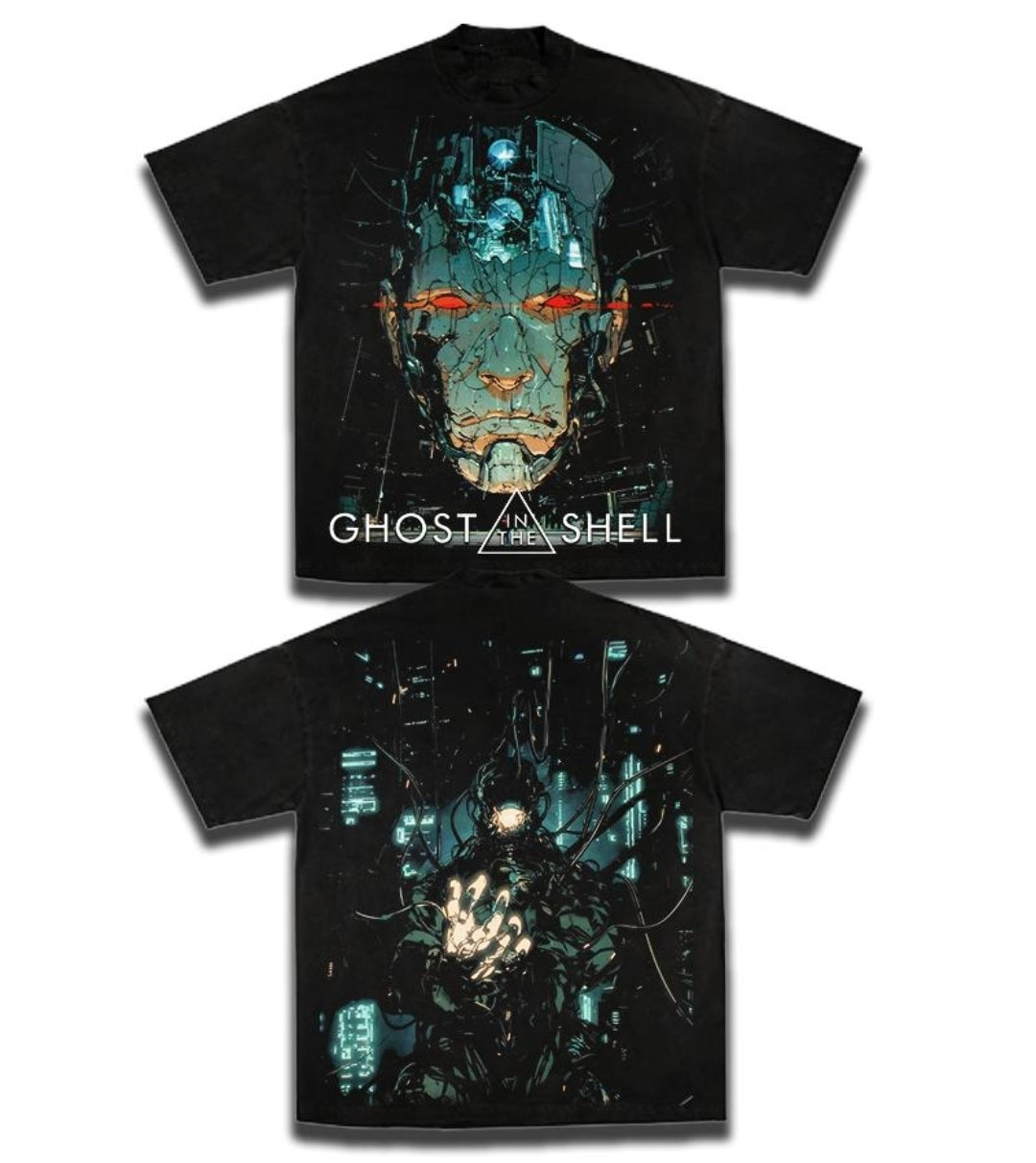GHOST IN A SHELL ON SHAKA HEAVYWEIGHT GARMET DYED T SHIRT