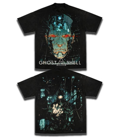 GHOST IN A SHELL ON SHAKA HEAVYWEIGHT GARMET DYED T SHIRT