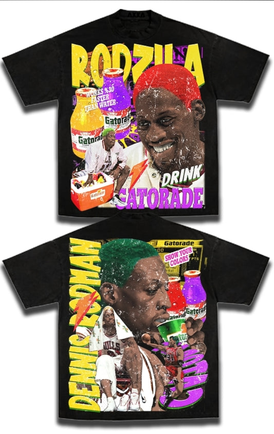 RODMAN GATORADE (FRONT& BACK  HIT) ON SHAKA HEAVYWEIGHT GARMET DYED T SHIRT
