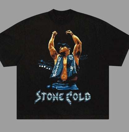 STONE COLD X-RAY SHIRT ON SHAKA HEAVYWEIGHT GARMET DYED T SHIRT WRESTLING