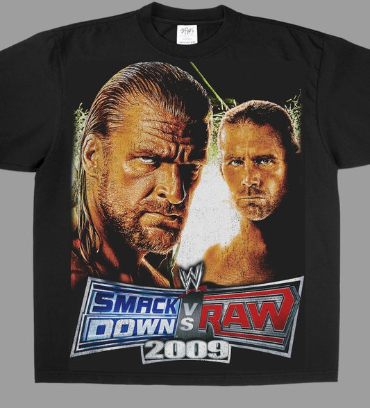 SMACKDOWN VS RAW 2009 ON SHAKA HEAVYWEIGHT GARMET DYED T SHIRT WRESTLING