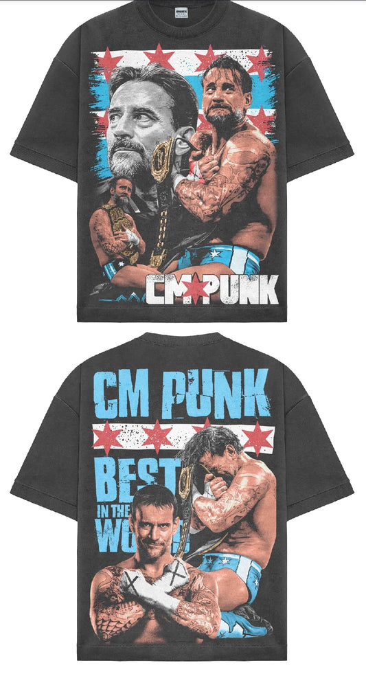 CM PUNK ON SHAKA HEAVYWEIGHT GARMET DYED T SHIRT