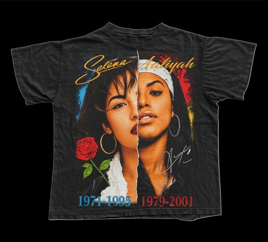 AALIYAH & SELENA ON SHAKA HEAVYWEIGHT GARMET DYED T SHIRT