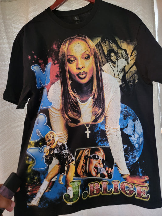 MARY J BLIGE ON SHAKA HEAVYWEIGHTGARMETDYEDT(FRONT & Back PRINT)