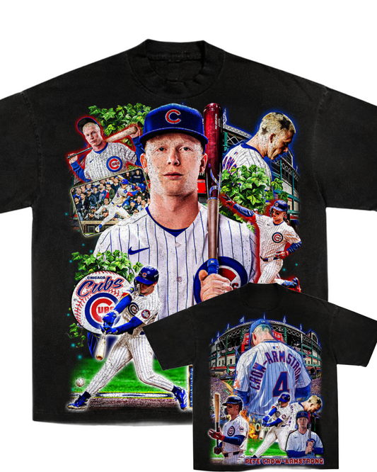 CHICAGO CUBS PCA PETE CROW ARMSTRONG ON HEAVYWEIGHT GARMET DYED T SHIRT (FRONT BACK)