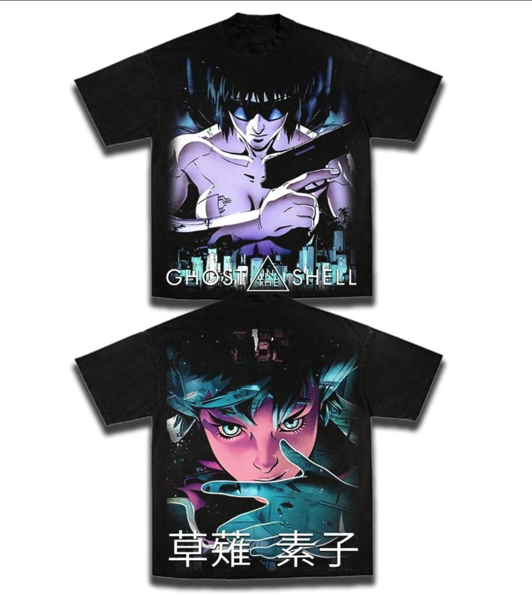 GHOST IN A SHELL ON SHAKA HEAVYWEIGHT GARMET DYED T SHIRT