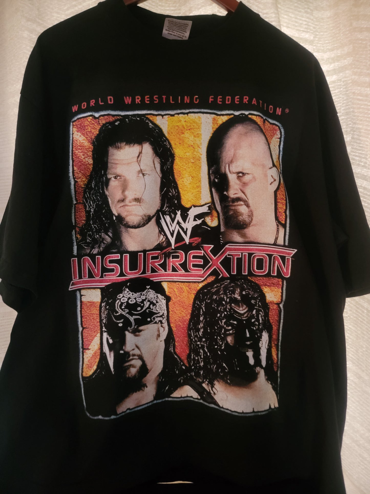 WWF INSURREXTION " ON SHAKA HEAVY GARMET DYED T"WRESTLING