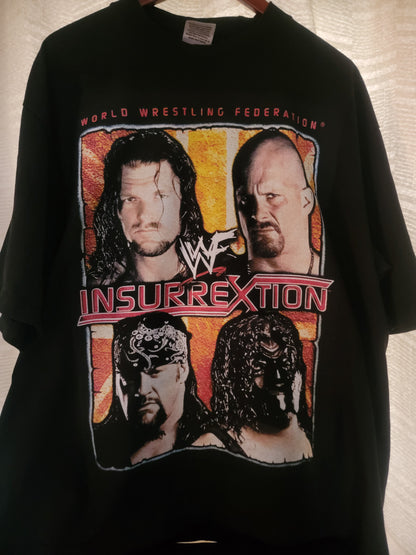 WWF INSURREXTION " ON SHAKA HEAVY GARMET DYED T"WRESTLING
