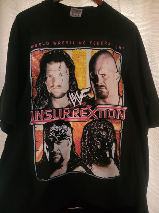 WWF INSURREXTION " ON SHAKA HEAVY GARMET DYED T"WRESTLING