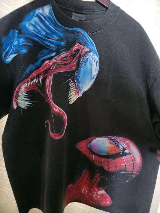 VENOM VS SPIDERMAN ON A SHAKA HEAVYWEIGHT GARMET DYED T SHIRT "MODERN"