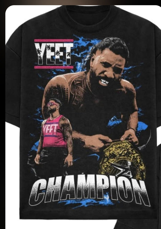 JEY USO CHAMPION ON SHAKA HEAVYWEIGHT GARMET DYED T SHIRT "WRESTLING
