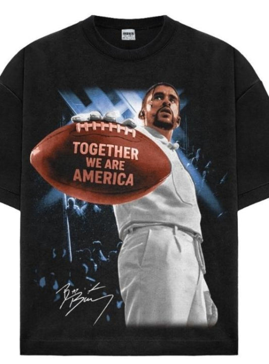 BAD BUNNY SUPERBOWL  together we are america on shaka heavyweight garmet dyed t shirt