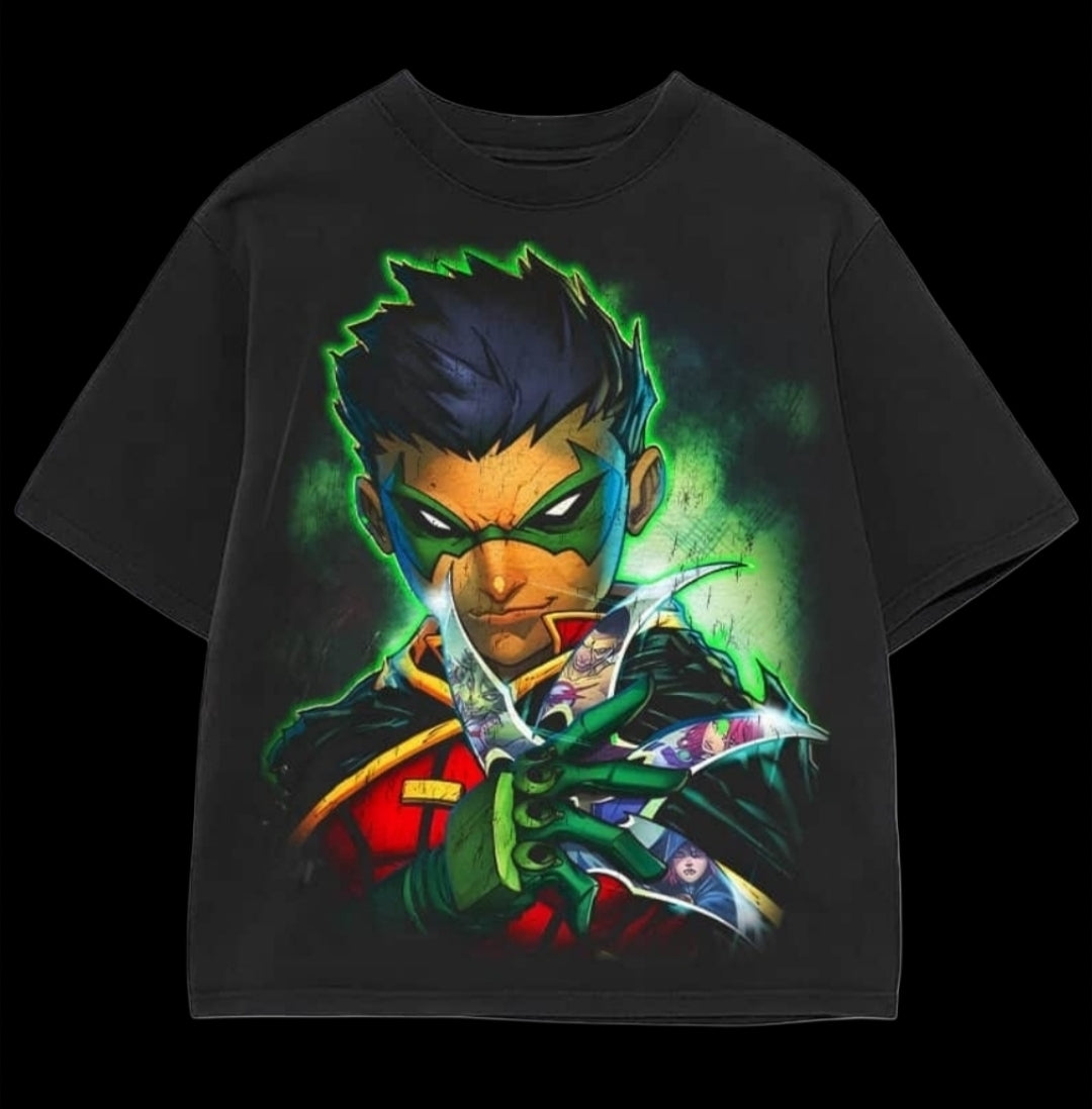 ROBIN FROM BATMAN ON SHAKA HEAVYWEIGHT GARMET DYED T SHIRT (Wrestling