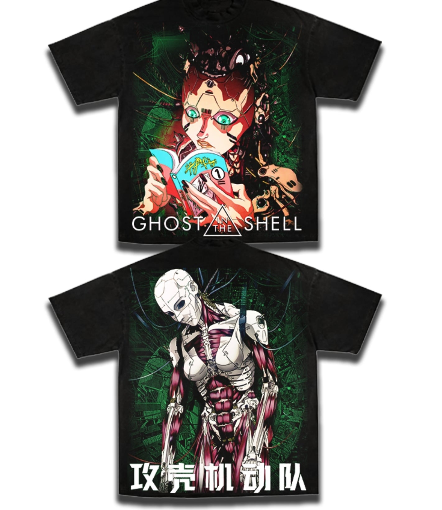GHOST IN A SHELL ON SHAKA HEAVYWEIGHT GARMET DYED T SHIRT