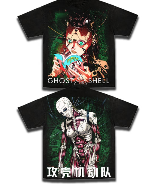 GHOST IN A SHELL ON SHAKA HEAVYWEIGHT GARMET DYED T SHIRT