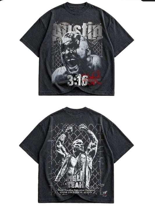 STONE COLD "AUSTIN 3:16 AOP  ON SHAKA HEAVYWEIGHT GARMET DYED T SHIRT