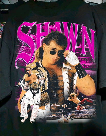 SHAWN THE HEARTBREAK KID  PRINT ON SHAKA HEAVYWEIGHT GARMET DYED T SHIRT (Wrestling