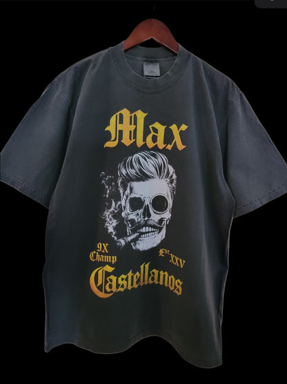 MAX CASTELLANOS 9X CHAMP ON SHAKA HEAVYWEIGHT GARMET DYED T SHIRT (WRESTLING