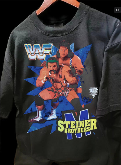 WWF STEINER BROTHERS ON SHAKA HEAVYWEIGHT GARMETDYEDTSHIRT "wrestling
