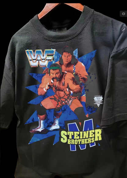 WWF STEINER BROTHERS ON SHAKA HEAVYWEIGHT GARMETDYEDTSHIRT "wrestling