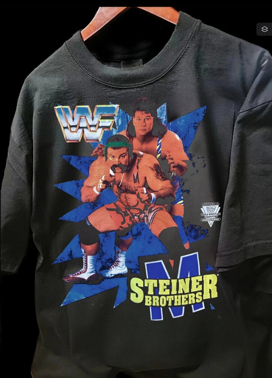 WWF STEINER BROTHERS ON SHAKA HEAVYWEIGHT GARMETDYEDTSHIRT "wrestling