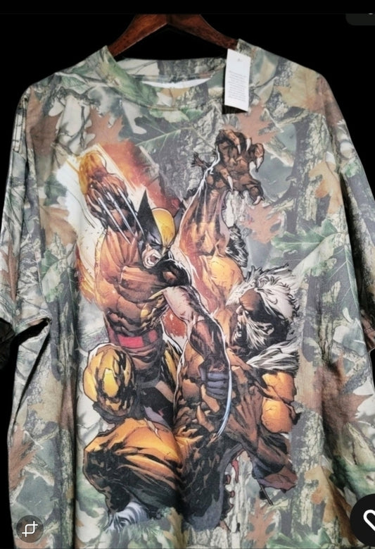 Wolverine vs Sabretooth all over camo print t-shirt close-up